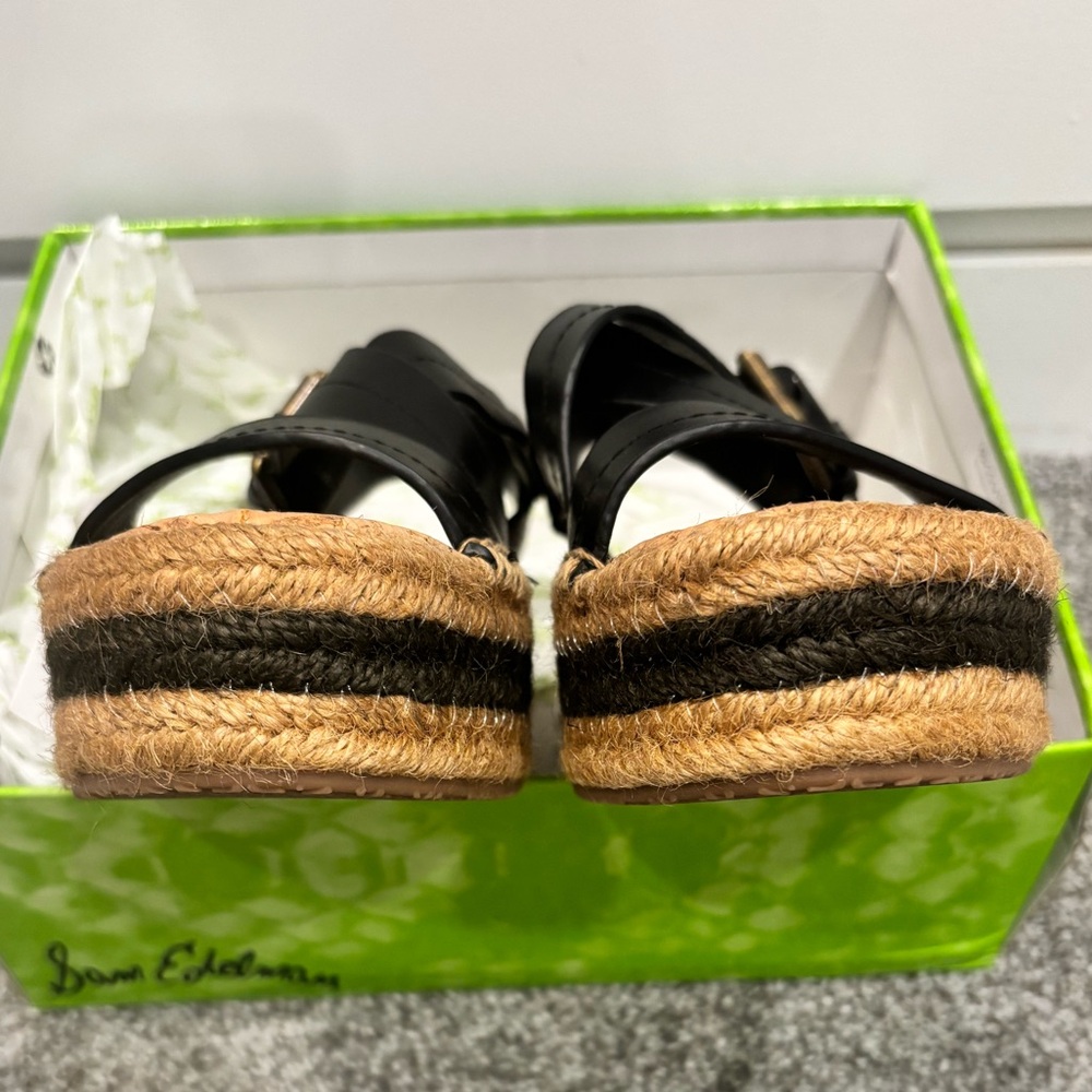 NIB SAM EDELMAN Aisling Black Leather Espadrille Platform Sandals Sz6 - Picture 7 of 11